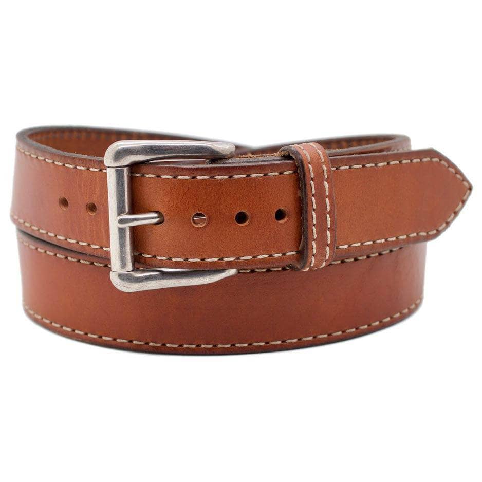 No. 5 Leather Cinch Belt - Italian Bridle Leather - Brown Leather with Stainless Steel, X-Large - Fits Sizes 42 - 50