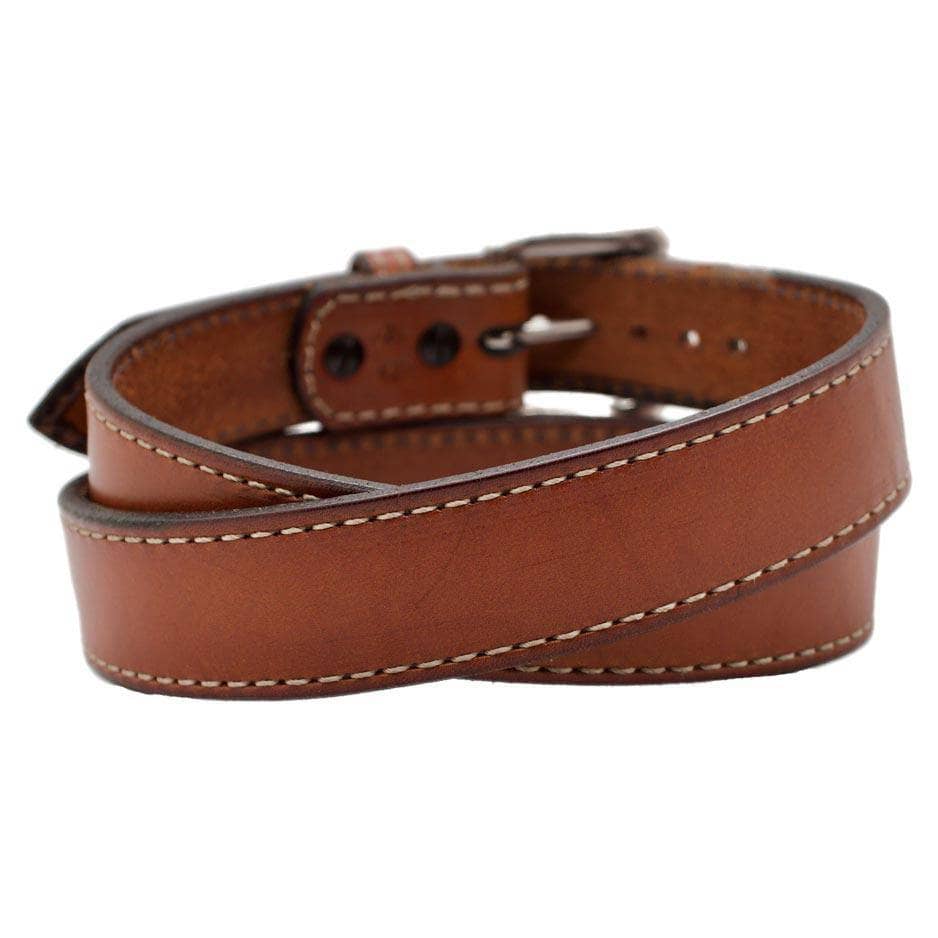 Front Side of Patagonia Mens Brown Leather Belt with Stainless Steel buckle