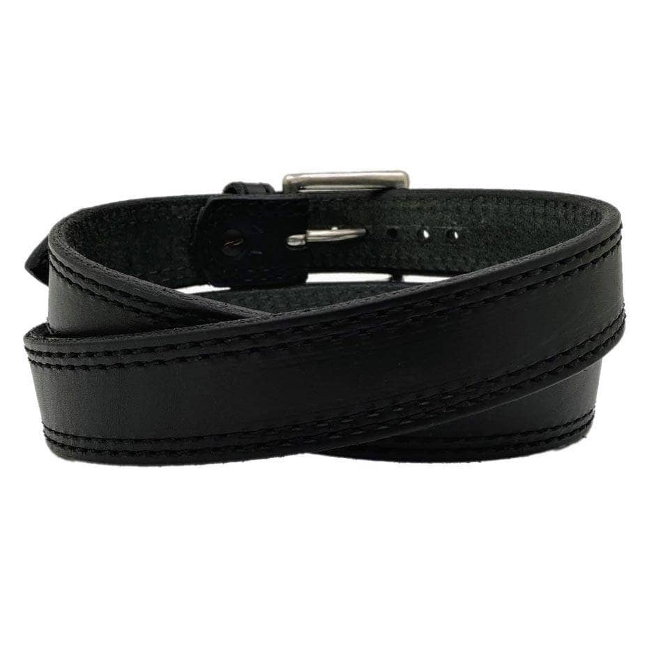 Back Side of Peacekeeper Mens Black Leather Belt with Stainless Steel buckle
