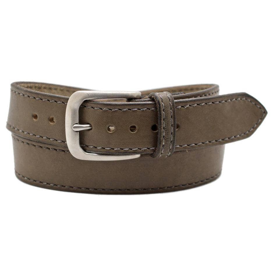 Front Side of Pearce Mens Grey Leather Belt with Stainless Steel buckle