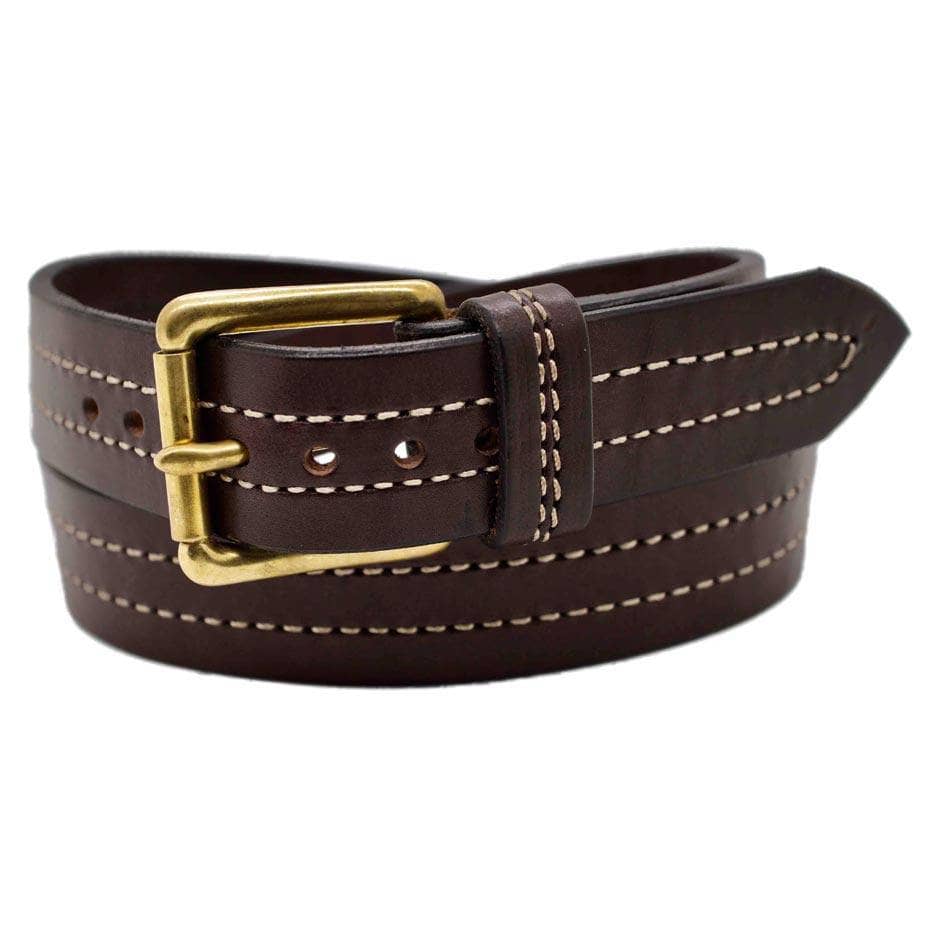  Front Side of Seattle Mens Brown Leather Belt with Solid Brass buckle