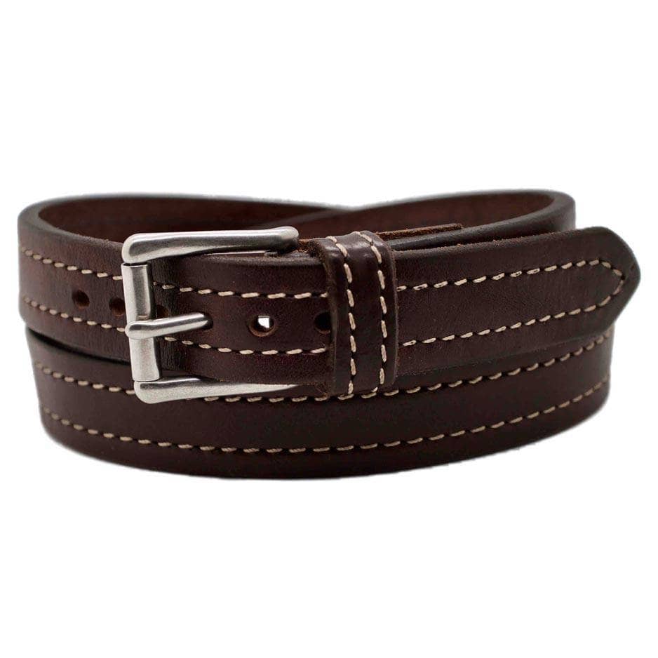 Front Side of Seattle Mens Narrow Brown Leather Belt with Stainless Steel buckle