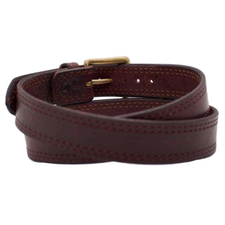 Front Side of Sequoia Mens Brown Leather Belt with Solid Brass buckle