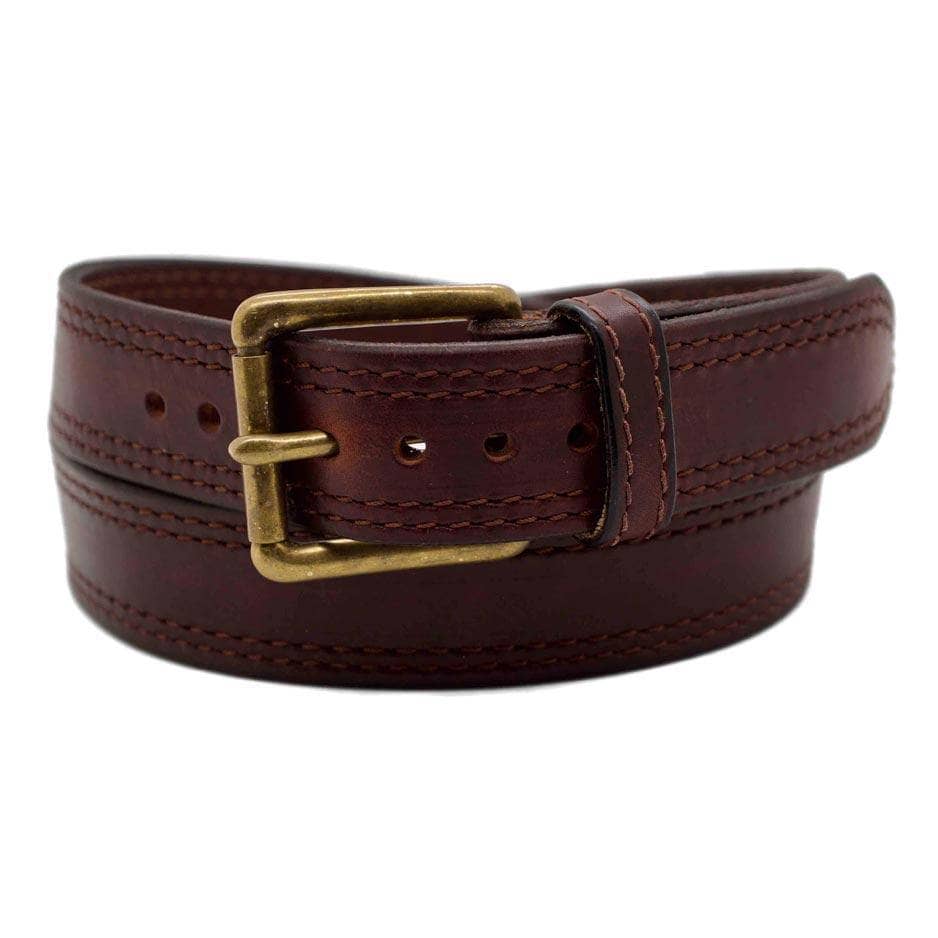 Front Side of Sequoia Mens Brown Leather Belt with Solid Brass buckle
