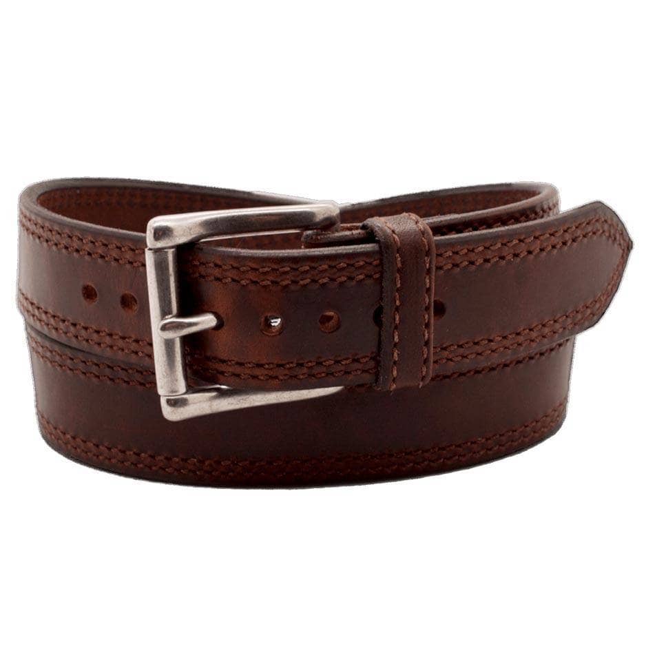 Front Side of Sequoia Mens Brown Leather Belt with Stainless Steel buckle