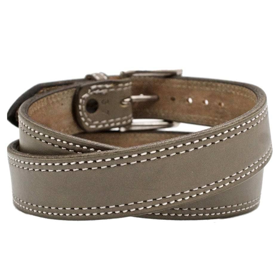 Front Side of Silver Cloud Mens Grey Leather Belt with Stainless Steel buckle