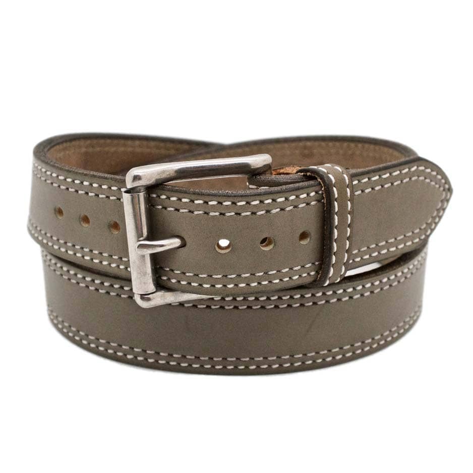 Front Side of Silver Cloud Mens Grey Leather Belt with Stainless Steel buckle