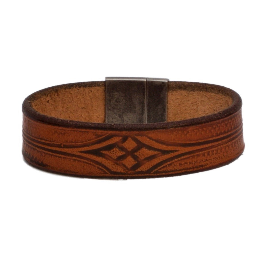 Front Side of Stickley Natural Bespoke Leather Bracelet with Stainless Steel Clasp