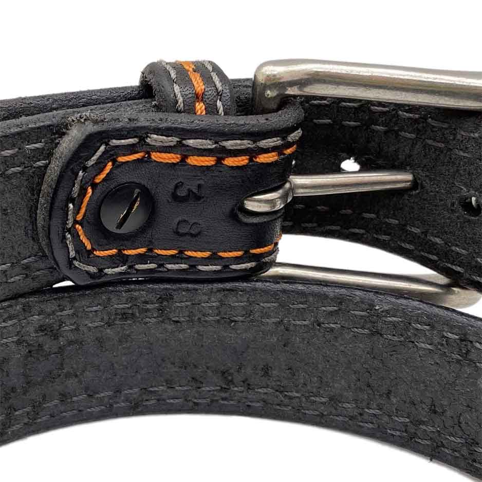 Closeup of Back Side of Sturgis Mens Black Leather Belt with Stainless Steel buckle