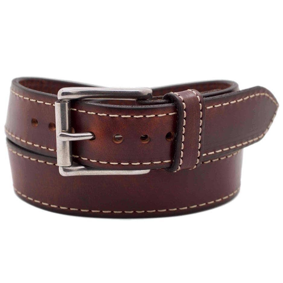 Front Side of Tribeca Mens Brown Leather Belt with Stainless Steel buckle