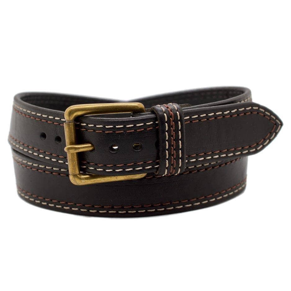 Front Side of Union Square Mens Black Leather Belt with Solid Brass buckle