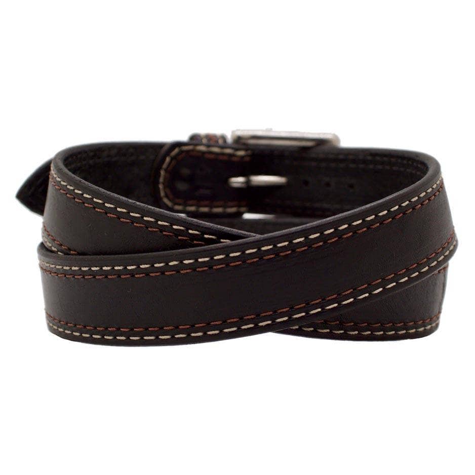 Front Side of Union Square Mens Black Leather Belt with Stainless Steel buckle