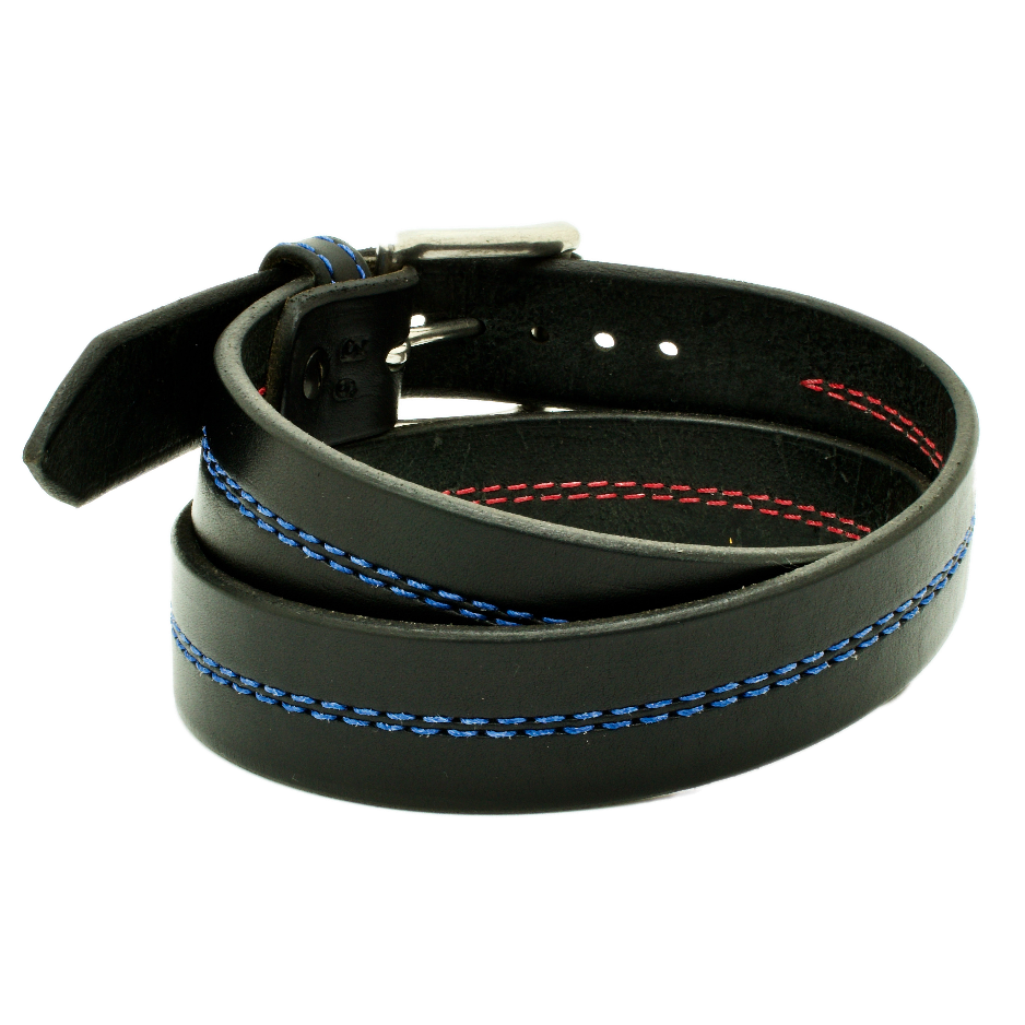 Front Side of Thin Blue Line Police Honor Leather Belt with Stainless Steel buckle