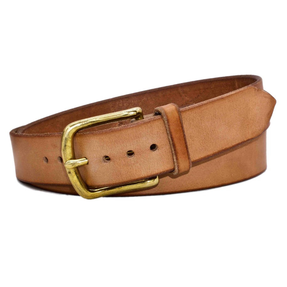 Natural color vachetta leather 1 belt with vintage hardware